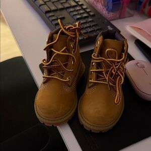 Timberland Kids Tan Boots with Red Laces